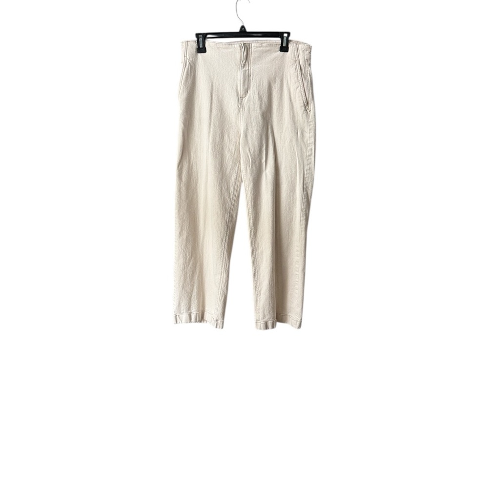 Trenery Cream High Rise Stitch Detail Wide Leg Cotton Pants AU 12